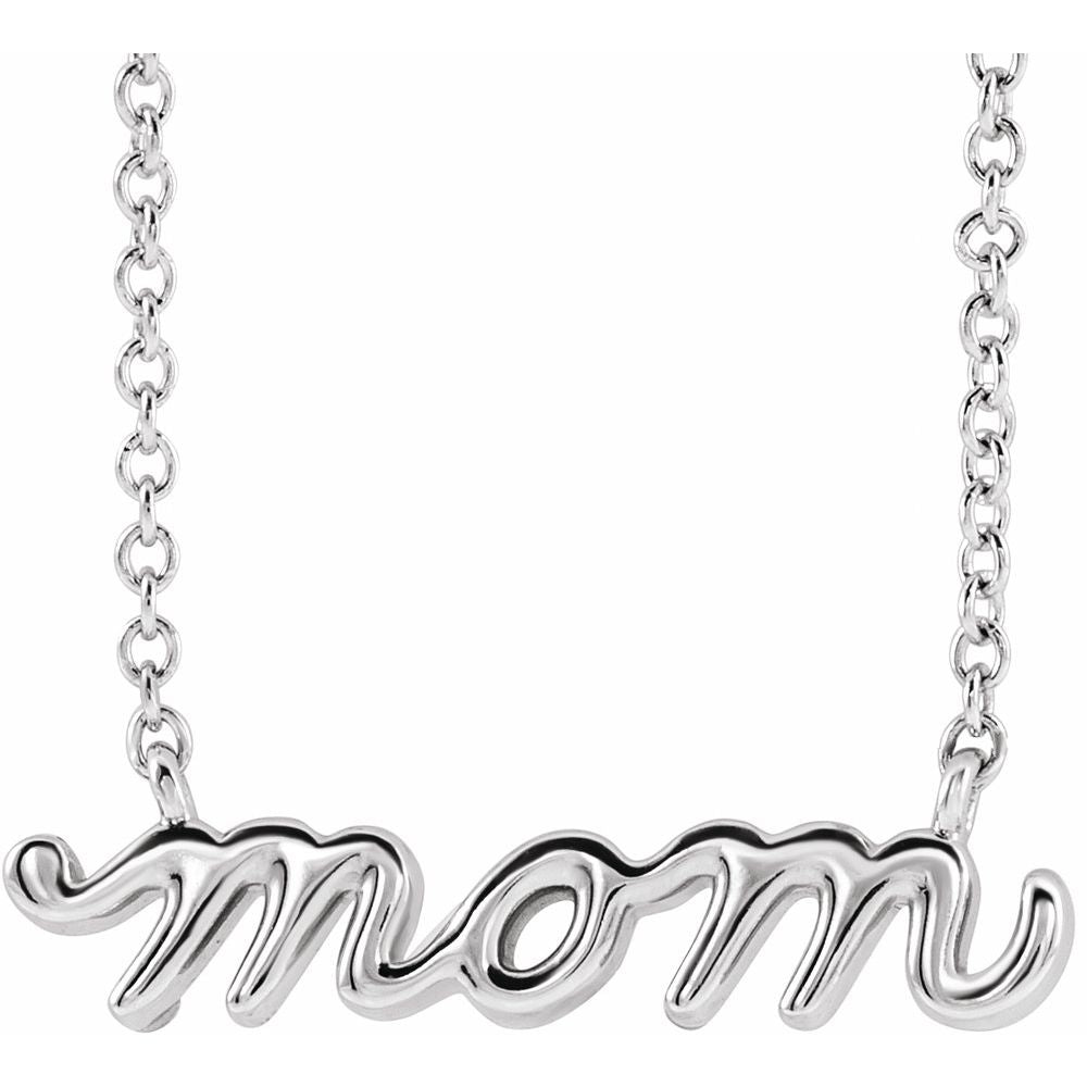 Sterling Silver Mom Script Necklace on 18" Chain (8635796586726)