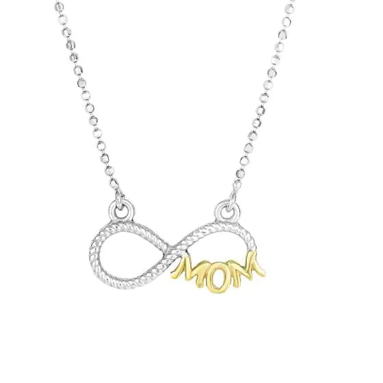 Sterling Silver and 14kt Yellow Gold Infinity Necklace with Gold Mom on 18" Ball Chain (8635794030822)