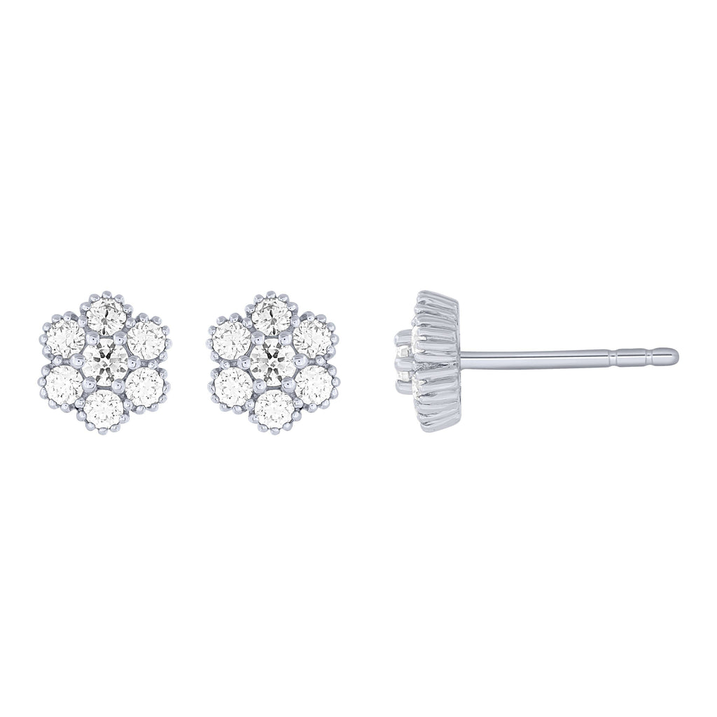 14K White Gold 1/4Ctw Diamond Floral Stud Earrings (6738321997979)