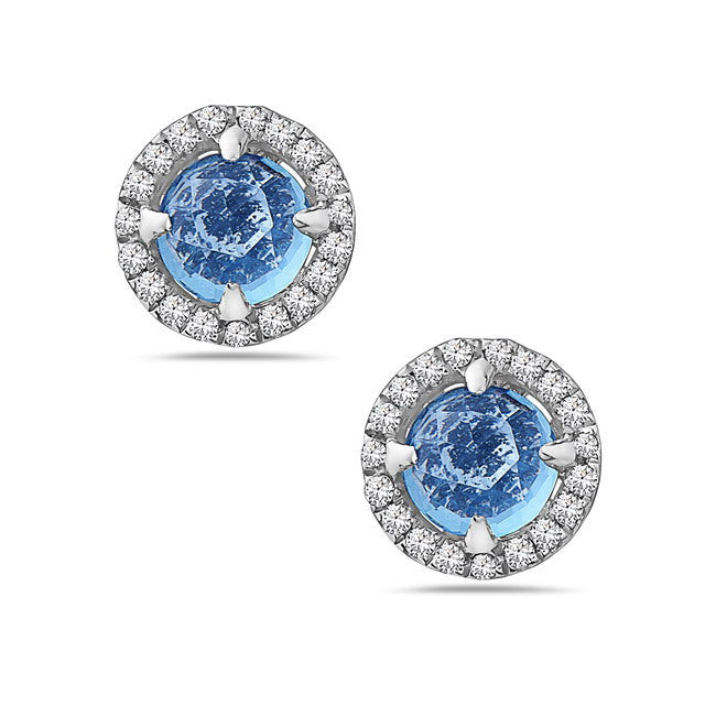 Blue Topaz And Diamond Halo Post Earrings (8073428238566)