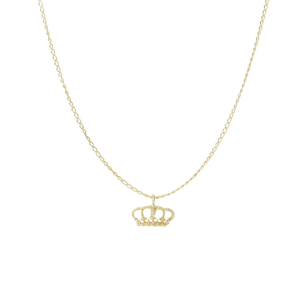 14kt 18 inches Yellow Gold 7.2x9.5mm Shiny Small Crown Pendant On 0.82mm Cable Link Chain with Spring Ri ng Clasp (5688355356827)