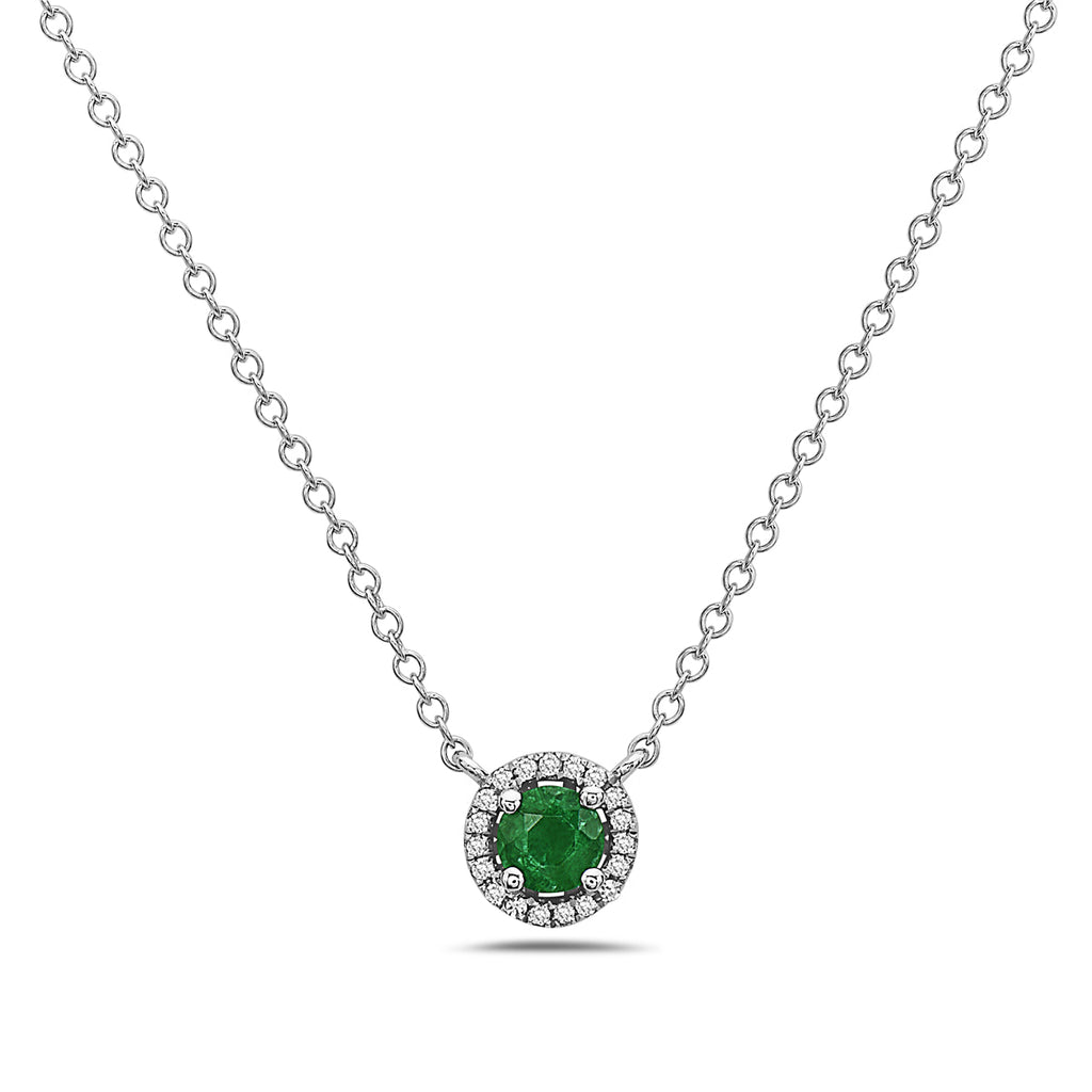 Emerald And Diamond Halo Necklace (8073429057766)