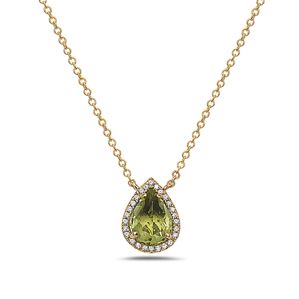 Peridot And Diamond Halo Necklace (8073429549286)