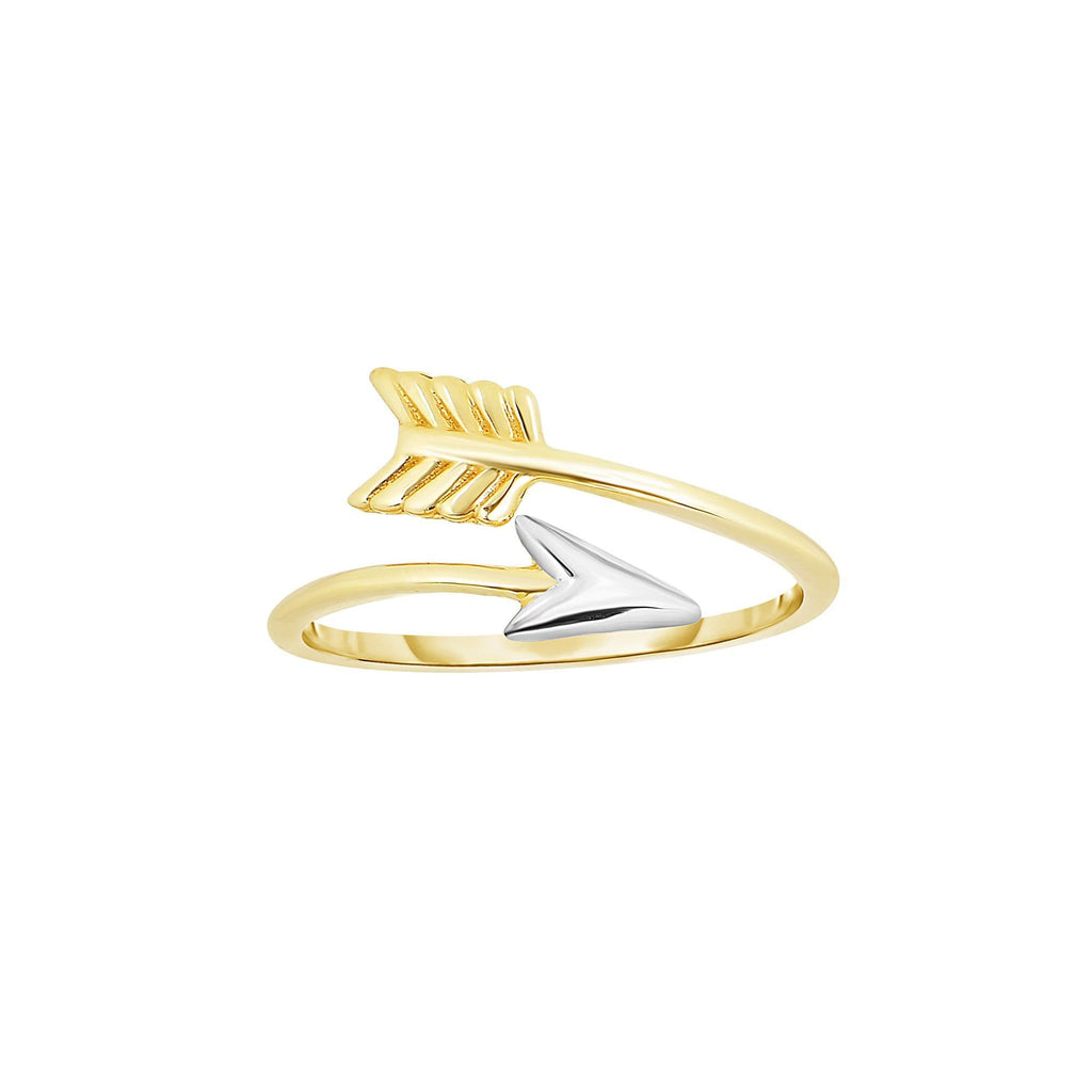 14kt Yellow+White Gold 1.2mm Shiny Bypass Type Arrow Ring with White Tip (5688347033755)