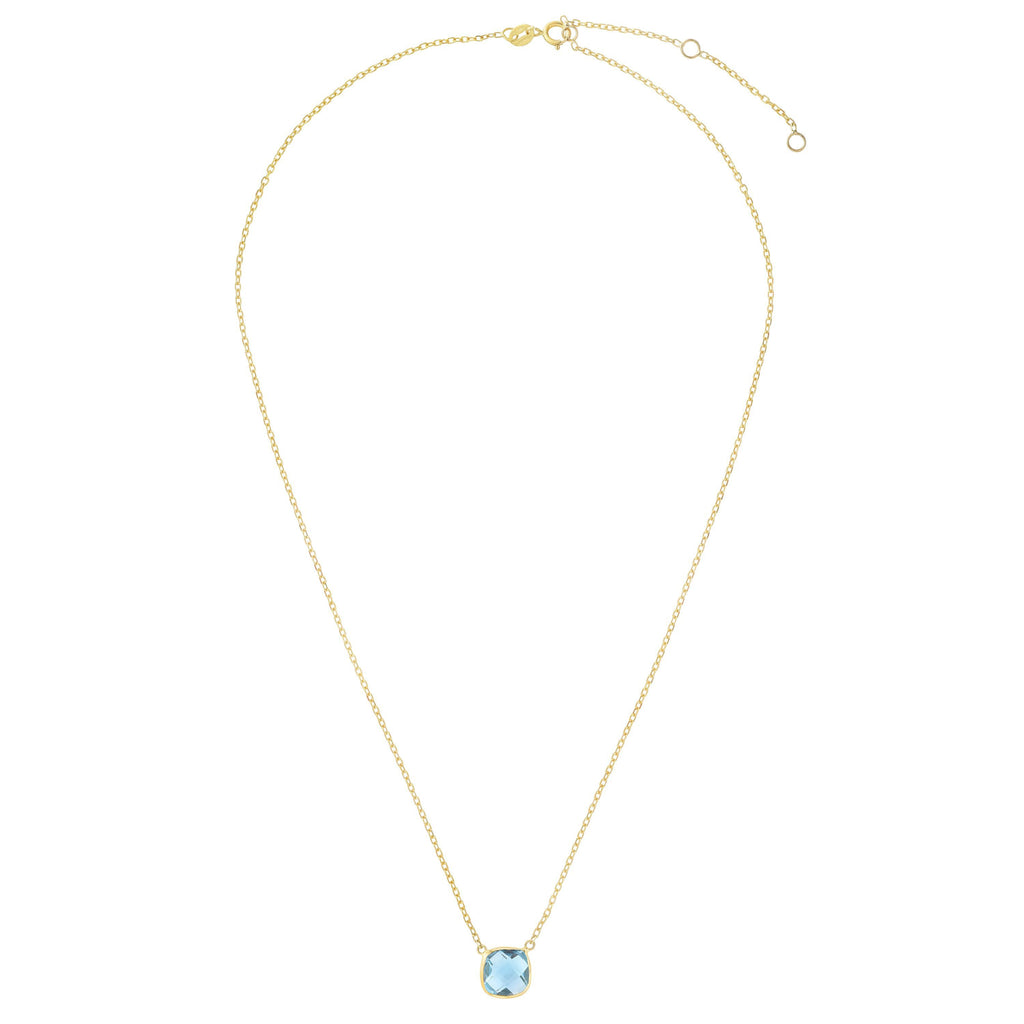 14kt Gold 17 inches Yellow Finish Extendable Colored Stone Necklace with Spring Ring Clasp with 2.5000ct 8x8mm Cushion Sky Blue Topaz (5688351260827)