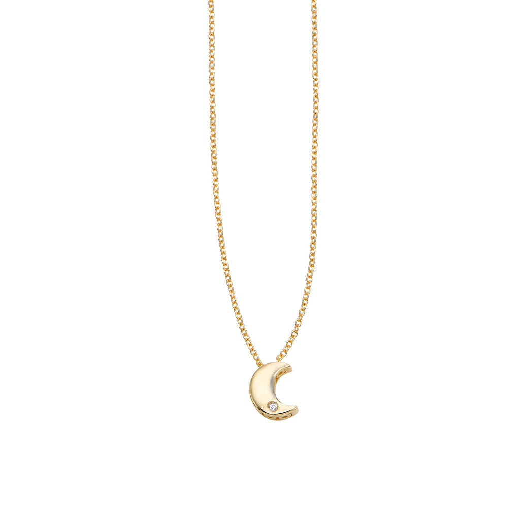 14kt Gold 18 inches Yellow Finish 7x5.8mm(CE),0.8mm(Ch) Polished 2 inches Extender Moon Necklace with Lobster Clasp with 0.0050ct 1mm White Diamond (5688349917339)
