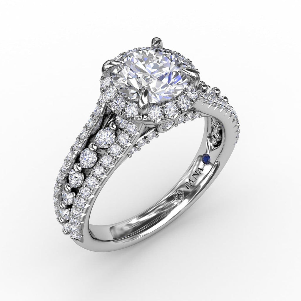 Classic Round Diamond Halo Engagement Ring With Triple-Row Diamond Band (5552776937627)