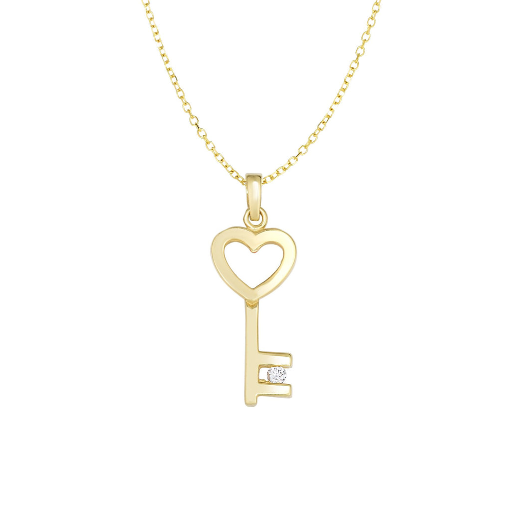 14K Gold .03ct Diamond Key Necklace (8210048909542)