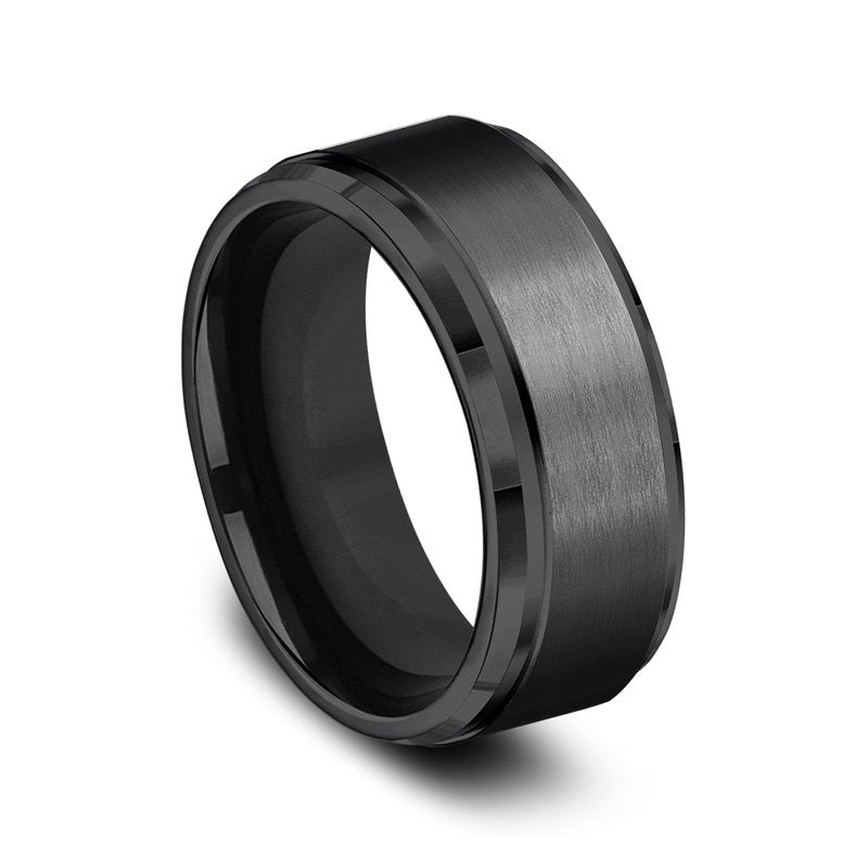 9mm Black Titanium Satin Finish Drop Beveled Edge Wedding Band (9039386214630)