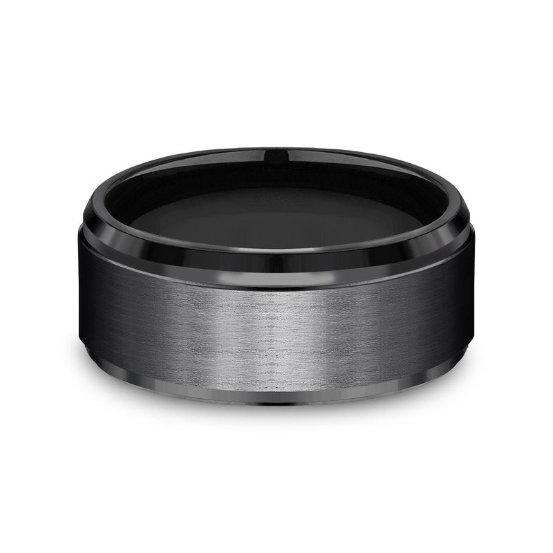 9mm Black Titanium Satin Finish Drop Beveled Edge Wedding Band (9039386214630)