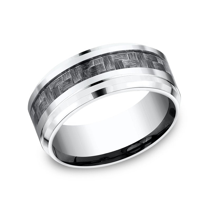 9mm Grey Cobalt Carbon Fiber Inlay Wedding Band (9039386312934)