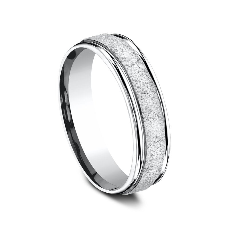 6.5mm Grey Cobalt Swirl Finish Round Edge Wedding Band (9039386607846)