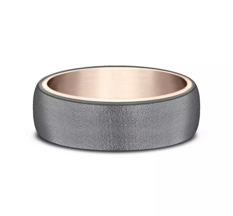 6.5mm Dark Tantalum and 14K Rose Gold Satin Finish Wedding Band (9039387984102)