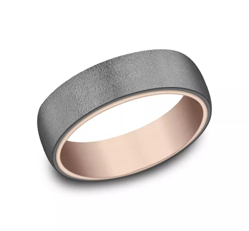 6.5mm Dark Tantalum and 14K Rose Gold Satin Finish Wedding Band (9039387984102)