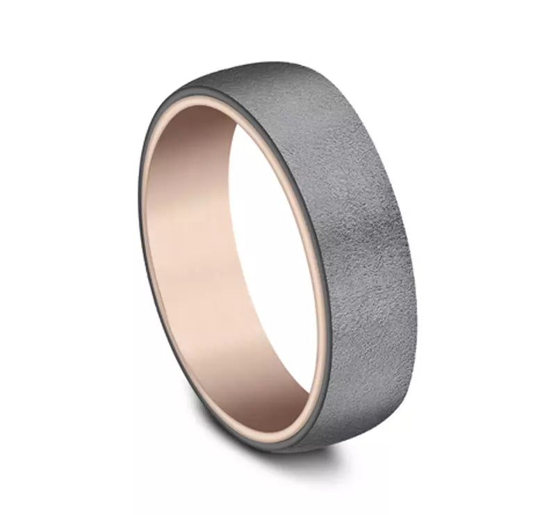 6.5mm Dark Tantalum and 14K Rose Gold Satin Finish Wedding Band (9039387984102)