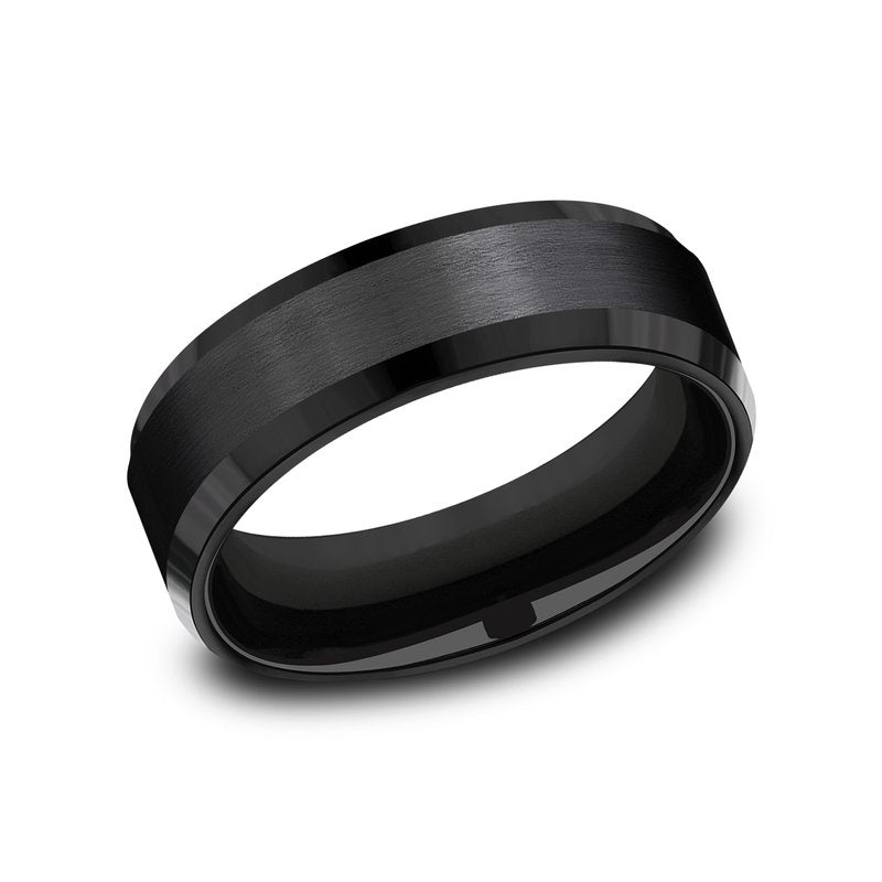 7mm Black Titanium Satin Finished Beveled Edge Wedding Band (9039385952486)