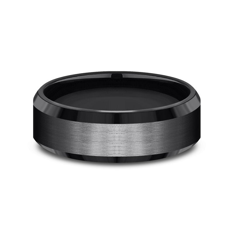 7mm Black Titanium Satin Finished Beveled Edge Wedding Band (9039385952486)