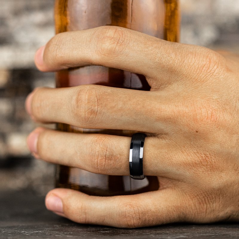 7mm Black Titanium Satin Finished Beveled Edge Wedding Band (9039385952486)