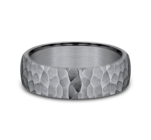 6.5mm Grey Tantalum Hammered Finish Wedding Band (9039387295974)