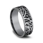 7.5mm Grey Tantalum and 14K White Gold Tree Branch Pattern Wedding Band (9039387885798)