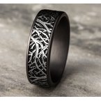 7.5mm Grey Tantalum and 14K White Gold Tree Branch Pattern Wedding Band (9039387885798)