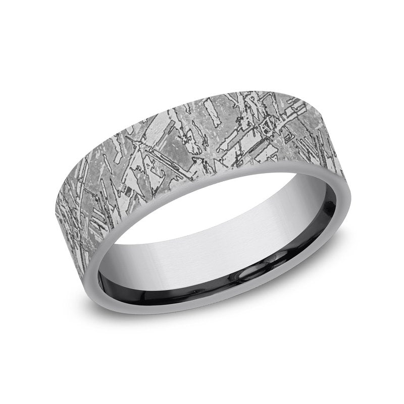 7mm Grey Tantalum Faux Meteorite Finish Wedding Band (9039387033830)