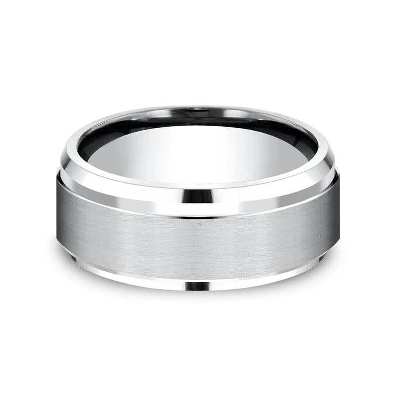 9mm Grey Cobalt Satin Finish Drop Beveled Edge Wedding Band (9039386247398)