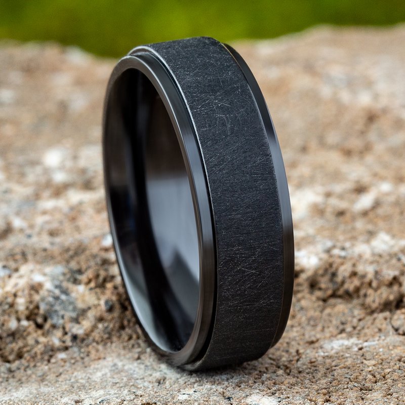 7mm Black Titanium Swirl Finished Wedding Band (9039386050790)