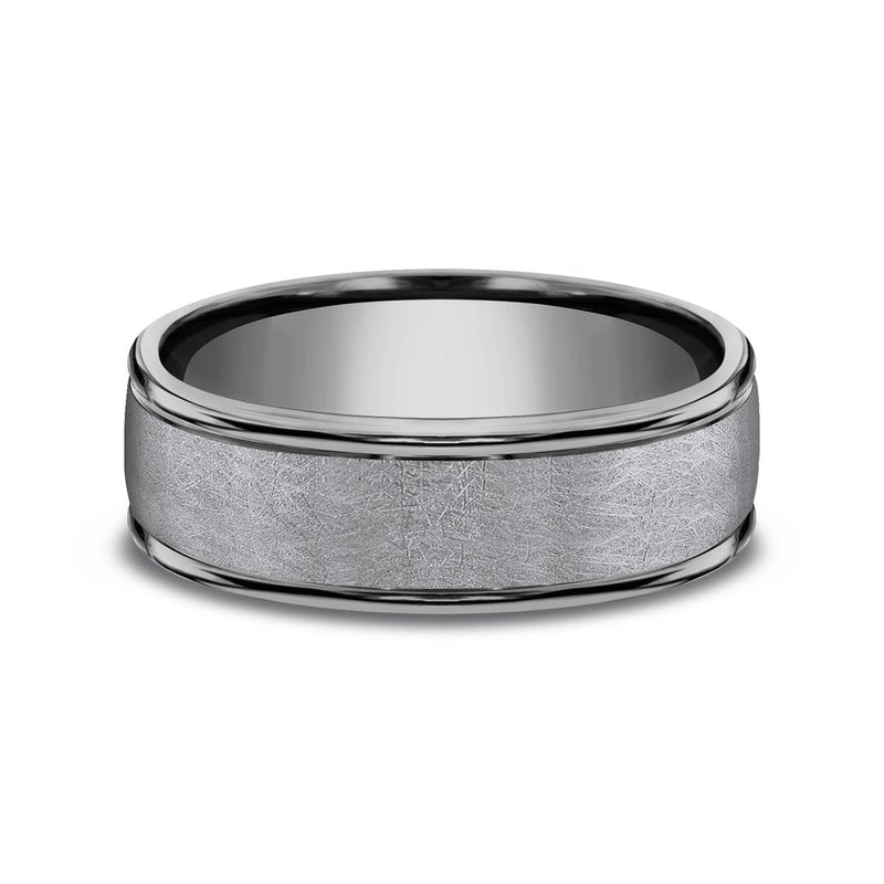 6.5mm Grey Tantalum Swirl Finish Round Edge Wedding Band (9039387492582)
