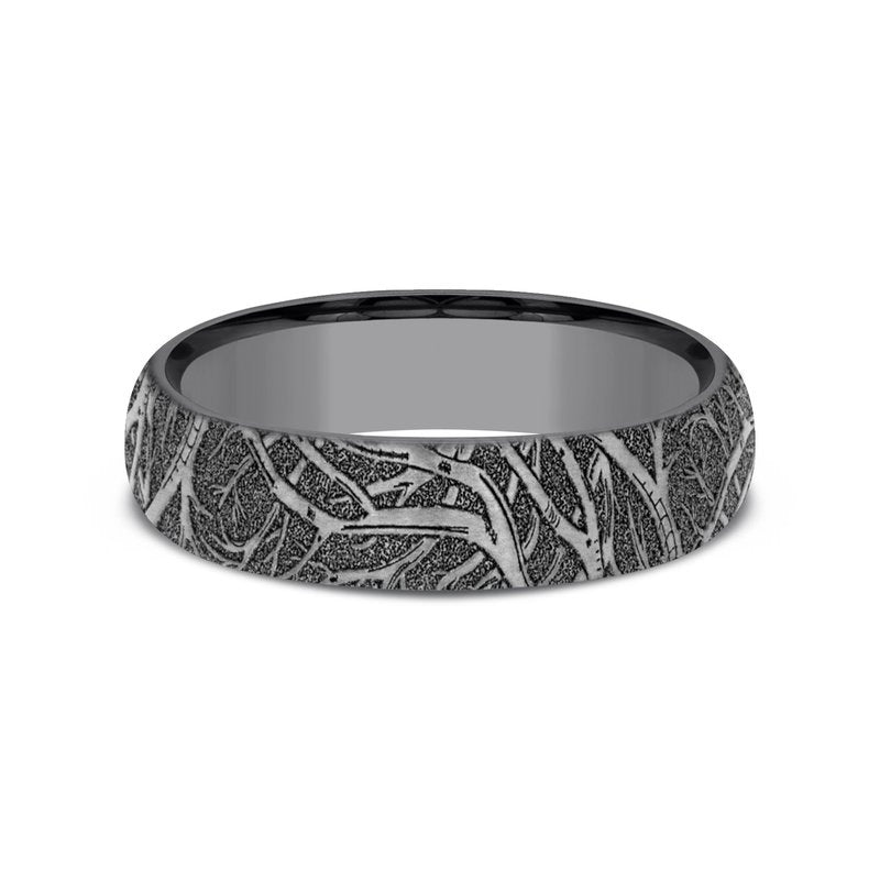 6mm Grey Tantalum Tree Branch Pattern Wedding Band (9039387197670)