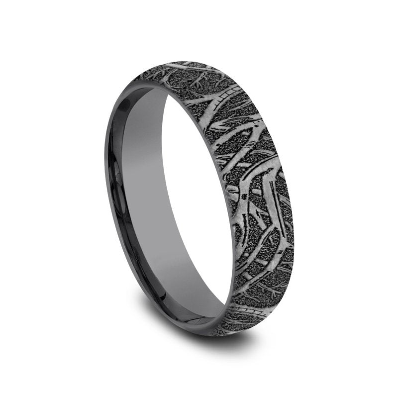 6mm Grey Tantalum Tree Branch Pattern Wedding Band (9039387197670)