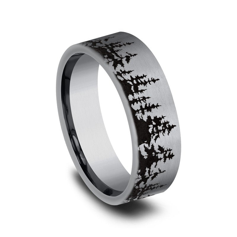 8mm Grey Tantalum Treeline Pattern Wedding Band (9039387164902)