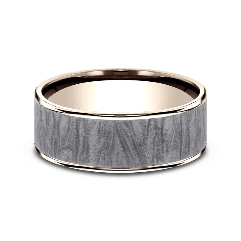 7.5mm 14K Rose Gold and Grey Tantalum Fabric Flow Texture Wedding Band (9039387820262)