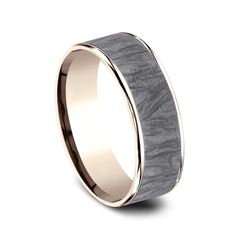 7.5mm 14K Rose Gold and Grey Tantalum Fabric Flow Texture Wedding Band (9039387820262)