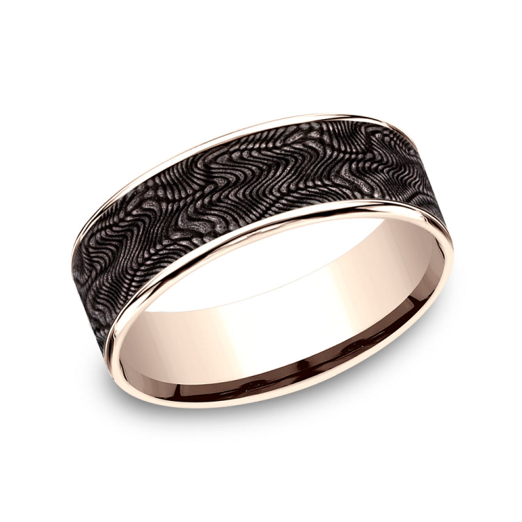 7.5mm 14K Rose Gold and Grey Tantalum Snakeskin Texture Wedding Band (9039387853030)