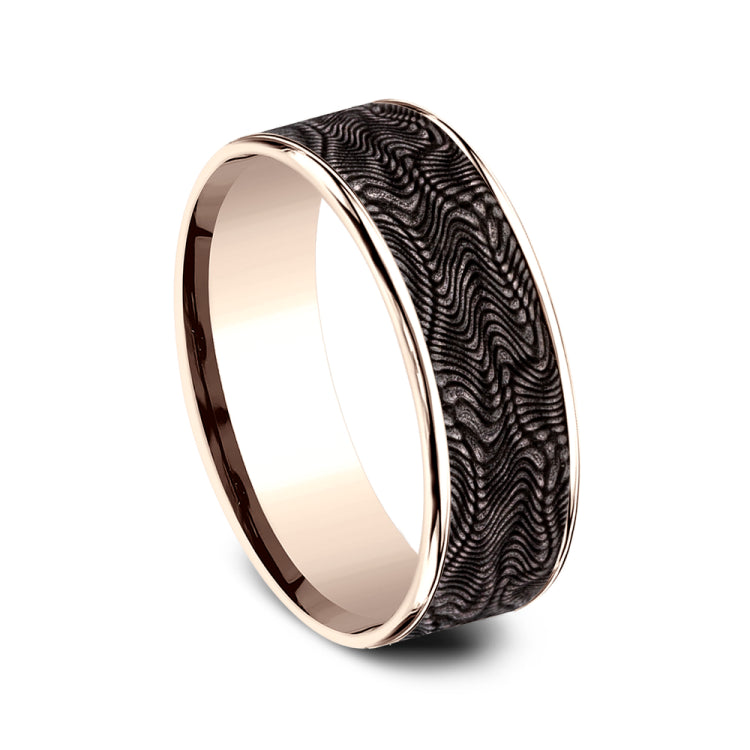 7.5mm 14K Rose Gold and Grey Tantalum Snakeskin Texture Wedding Band (9039387853030)