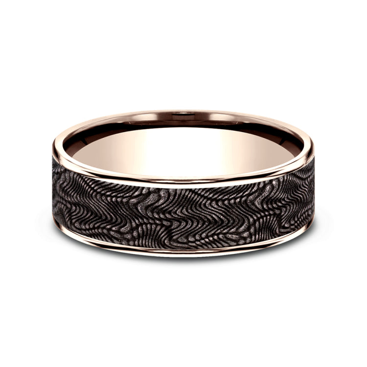 7.5mm 14K Rose Gold and Grey Tantalum Snakeskin Texture Wedding Band (9039387853030)
