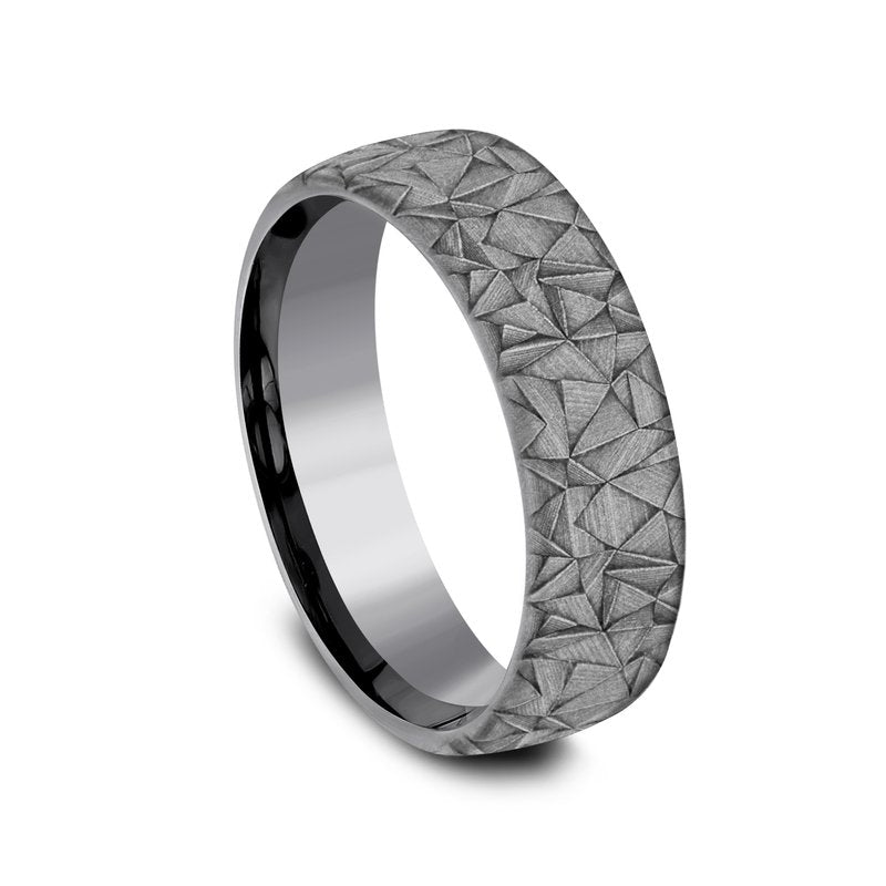 6.5mm Grey Tantalum Kaleidoscope Texture Wedding Band (9039387328742)
