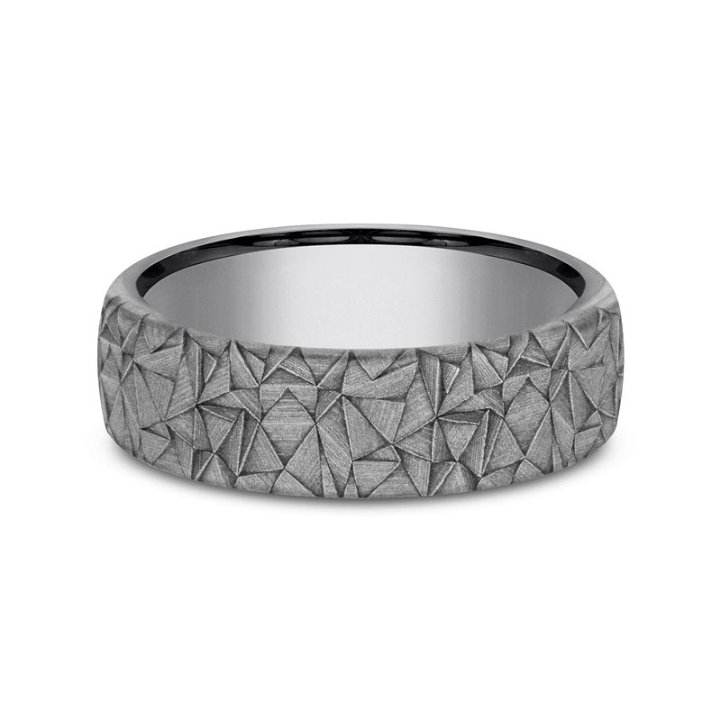 6.5mm Grey Tantalum Kaleidoscope Texture Wedding Band (9039387328742)