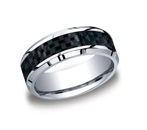 8mm Grey Cobalt Carbon Fiber Inlay Wedding Band (9039386116326)