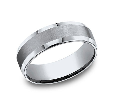 7mm Grey Titanium Satin Finished Beveled Edge Wedding Band (9039385985254)