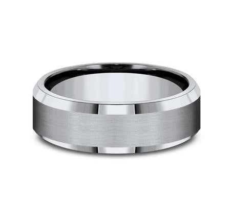 7mm Grey Titanium Satin Finished Beveled Edge Wedding Band (9039385985254)