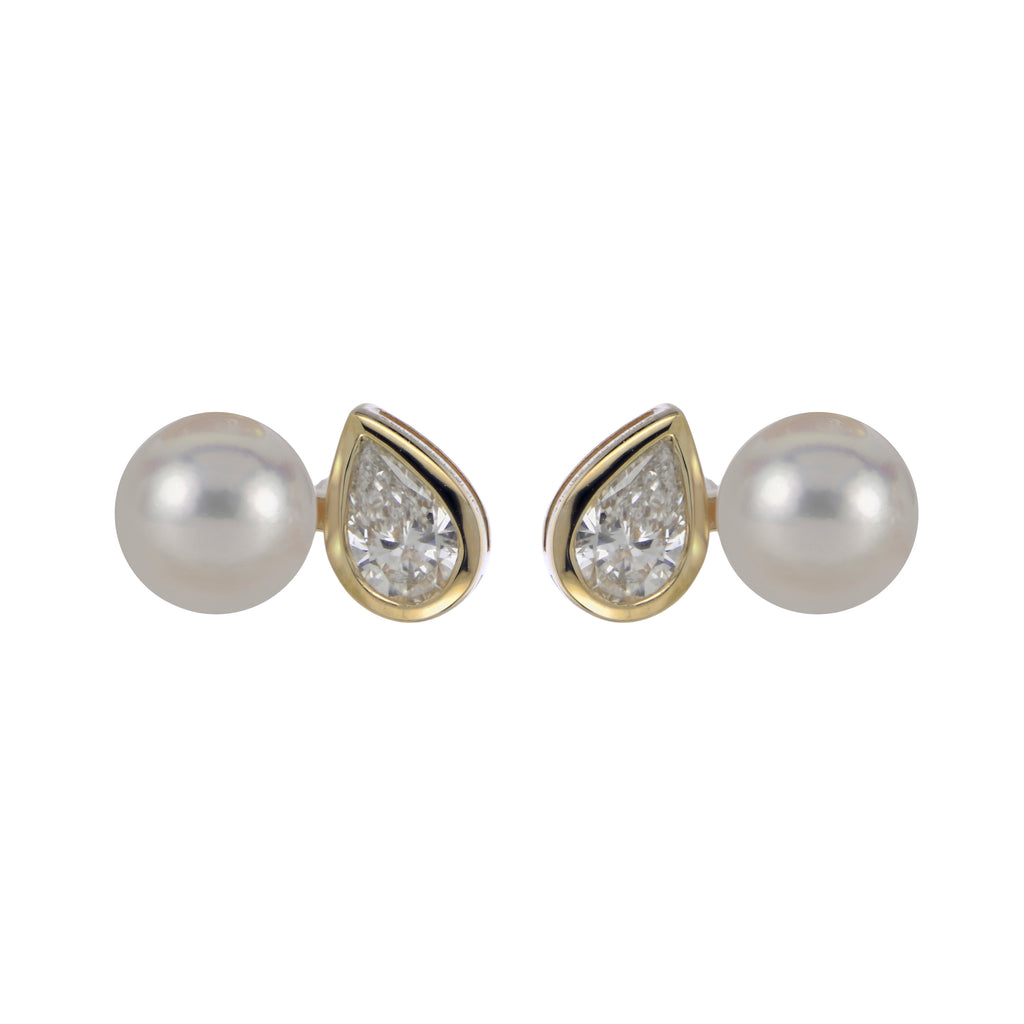 Akoya Pearl & Lab-Grown Diamond Bezel Earrings