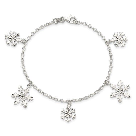Sterling Silver Snowflake Charm Bracelet (8388992499942)