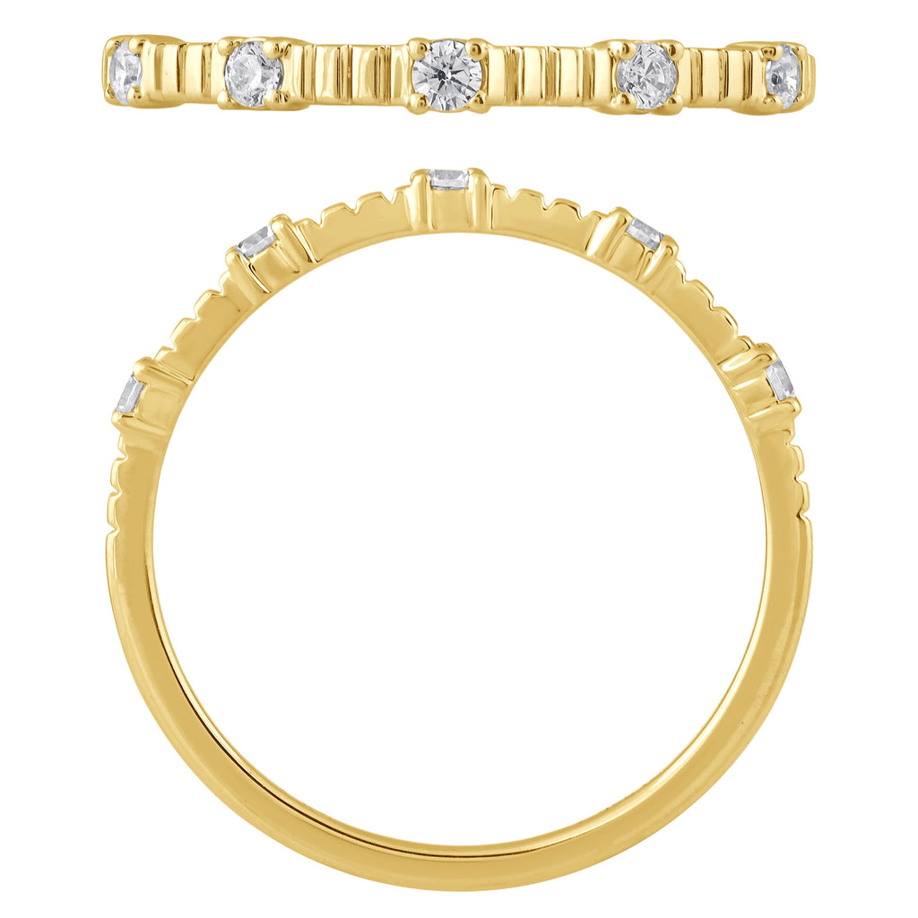 NAVI-STERLING SILVER AND 14KT YELLOW GOLD PLATED RIDGED BAND WITH 5RD LAB GROWN DIAMONDS APPROX. 1/8CTW GH/SI