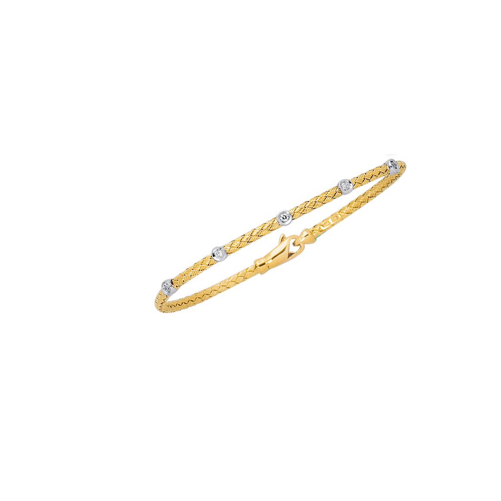 14K Gold .15ct Diamond Station Woven Bangle (8950795763942)