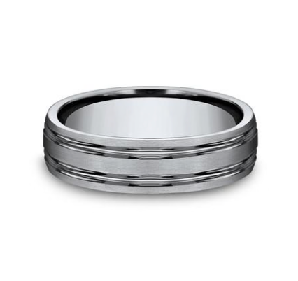 6mm Grey Titanium Satin Finish Grooved Wedding Band (9039385788646)