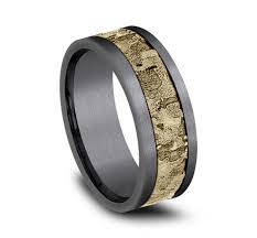 8mm Grey Tantalum and 14K Yellow Gold Fractured Wall Pattern Wedding Band (9039387590886)