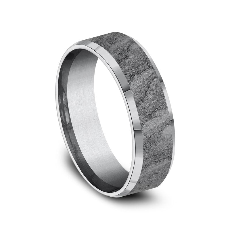 7mm Grey Tantlaum Lava Rock Texture Wedding Band (9039387099366)