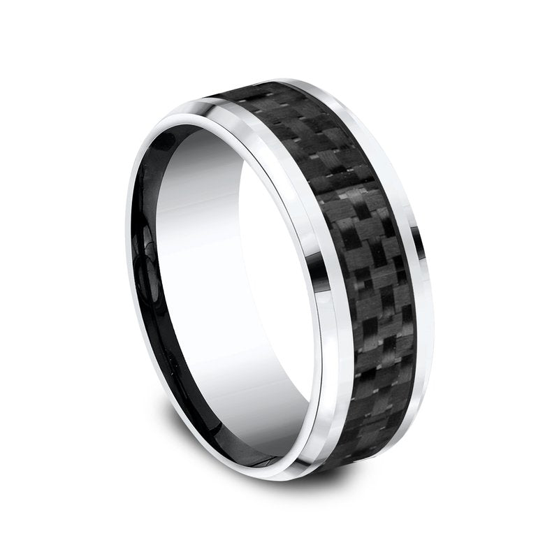 8mm Grey Cobalt Carbon Fiber Inlay Wedding Band (9039386116326)